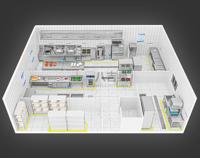 150-200人公司食堂廚房工程3d效果圖